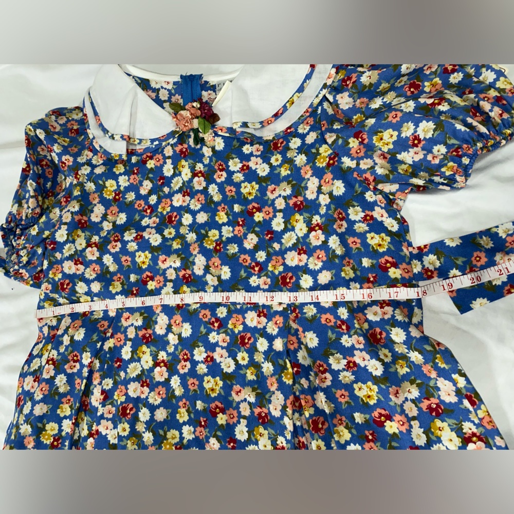 Vintage Ruth of Carolina Floral Blue Childs Dress with White Collar - Picture 8 of 11